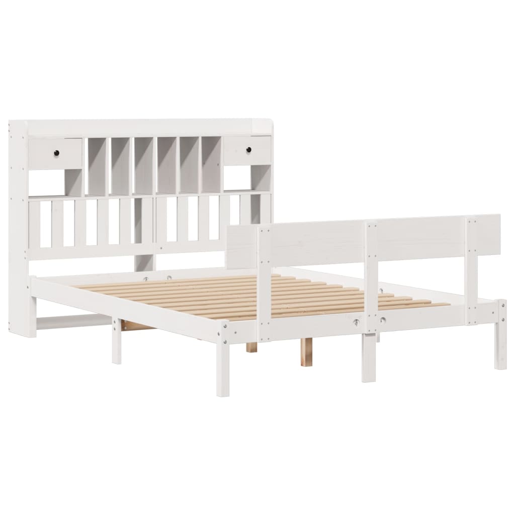 Bookcase Bed without Mattress White 140x190 cm Solid Wood Pine