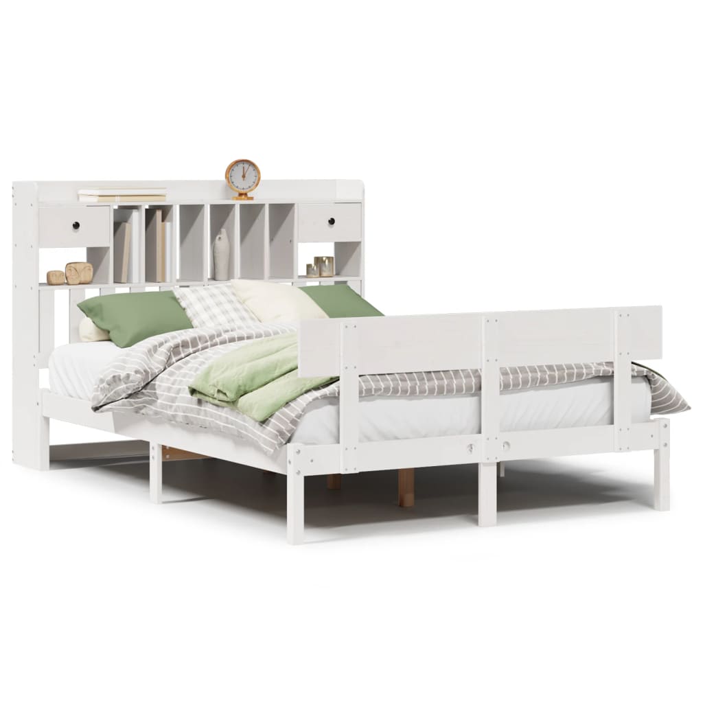Bookcase Bed without Mattress White 150x200 cm King Solid Wood Pine