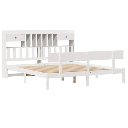 Bookcase Bed without Mattress White 180x200 cm Super King Solid Wood Pine