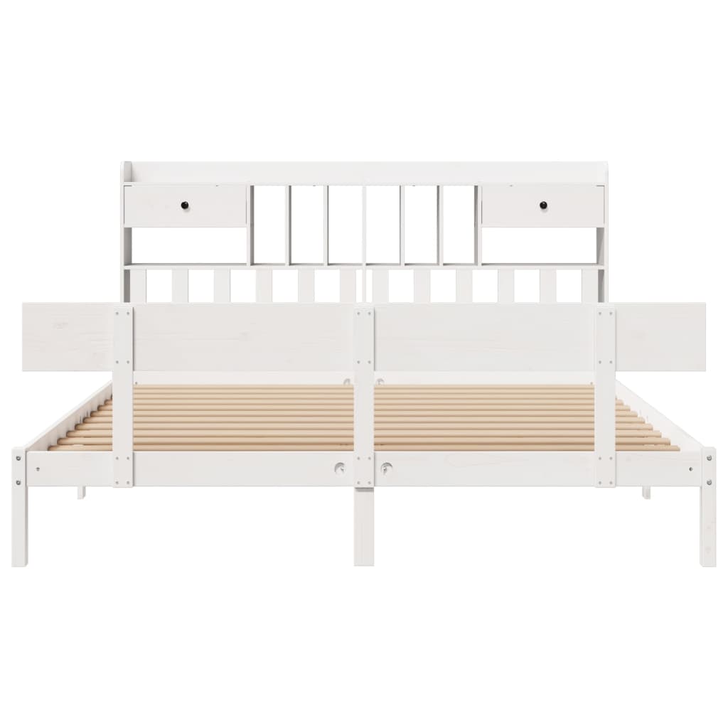 Bookcase Bed without Mattress White 180x200 cm Super King Solid Wood Pine