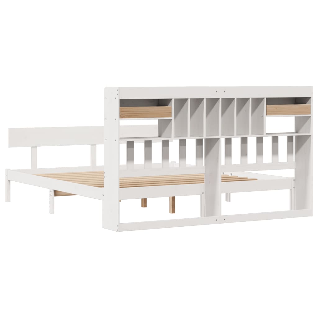 Bookcase Bed without Mattress White 180x200 cm Super King Solid Wood Pine