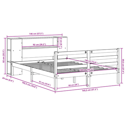 Bookcase Bed without Mattress White 140x190 cm Solid Wood Pine