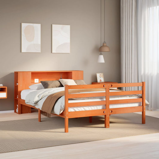 Bookcase Bed without Mattress Wax Brown 160x200 cm Solid Wood Pine