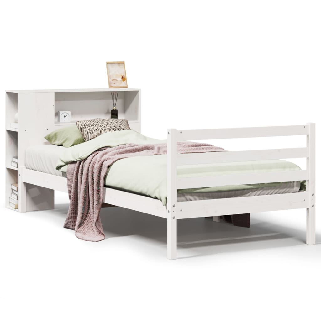 Bookcase Bed without Mattress White 75x190 cm Small Single Solid Wood Pine