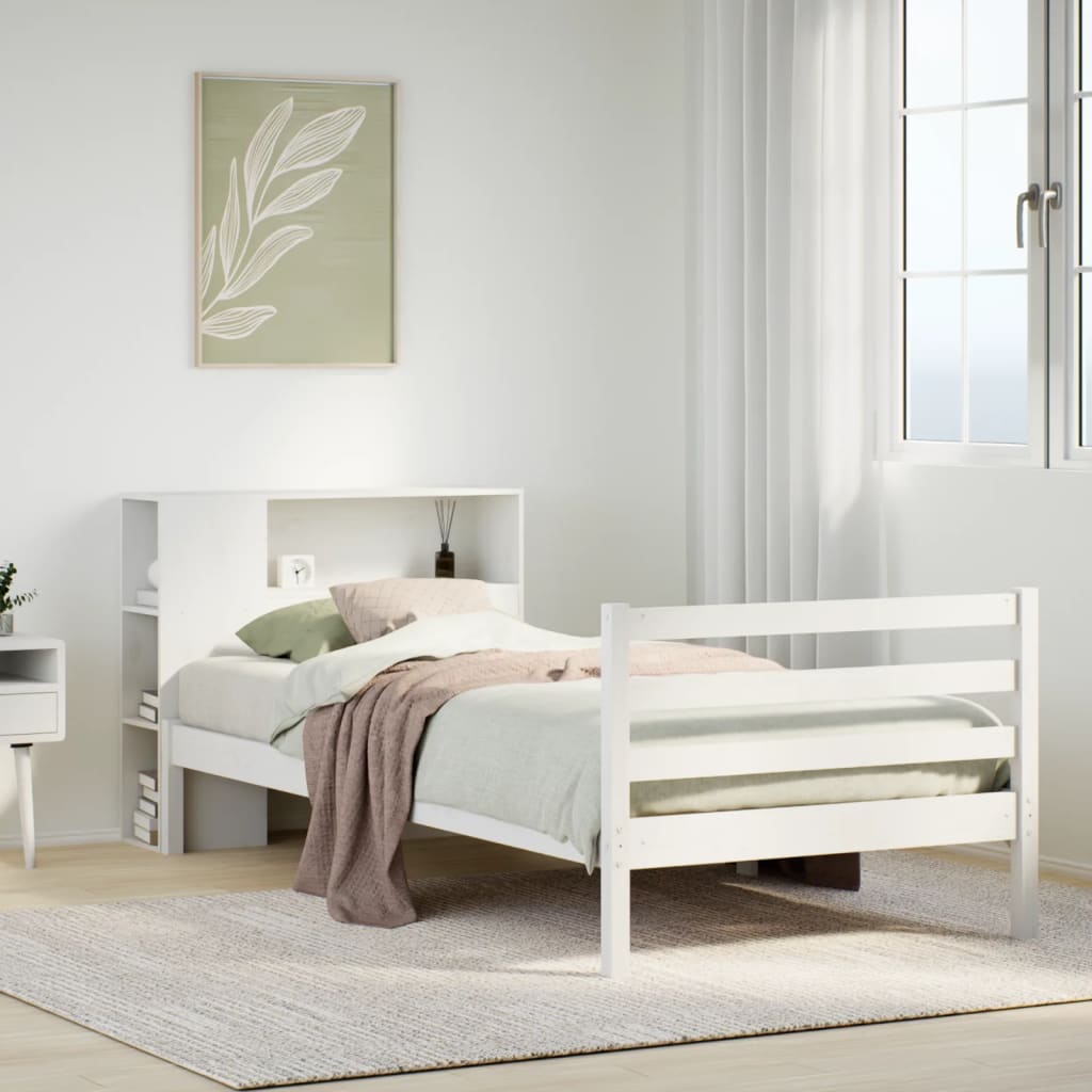 Bookcase Bed without Mattress White 100x200 cm Solid Wood Pine