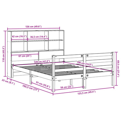 Bookcase Bed without Mattress 120x190 cm Small Double Solid Wood Pine
