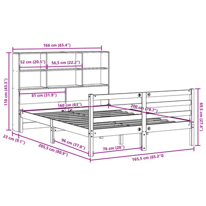 Bookcase Bed without Mattress White 160x200 cm Solid Wood Pine