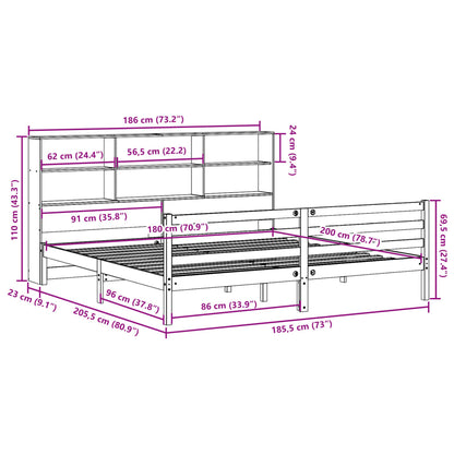 Bookcase Bed without Mattress White 180x200 cm Super King Solid Wood Pine