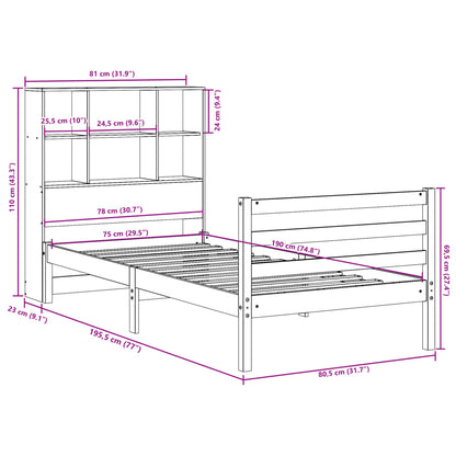 Bookcase Bed without Mattress Wax Brown 75x190 cm Small Single Solid Wood
