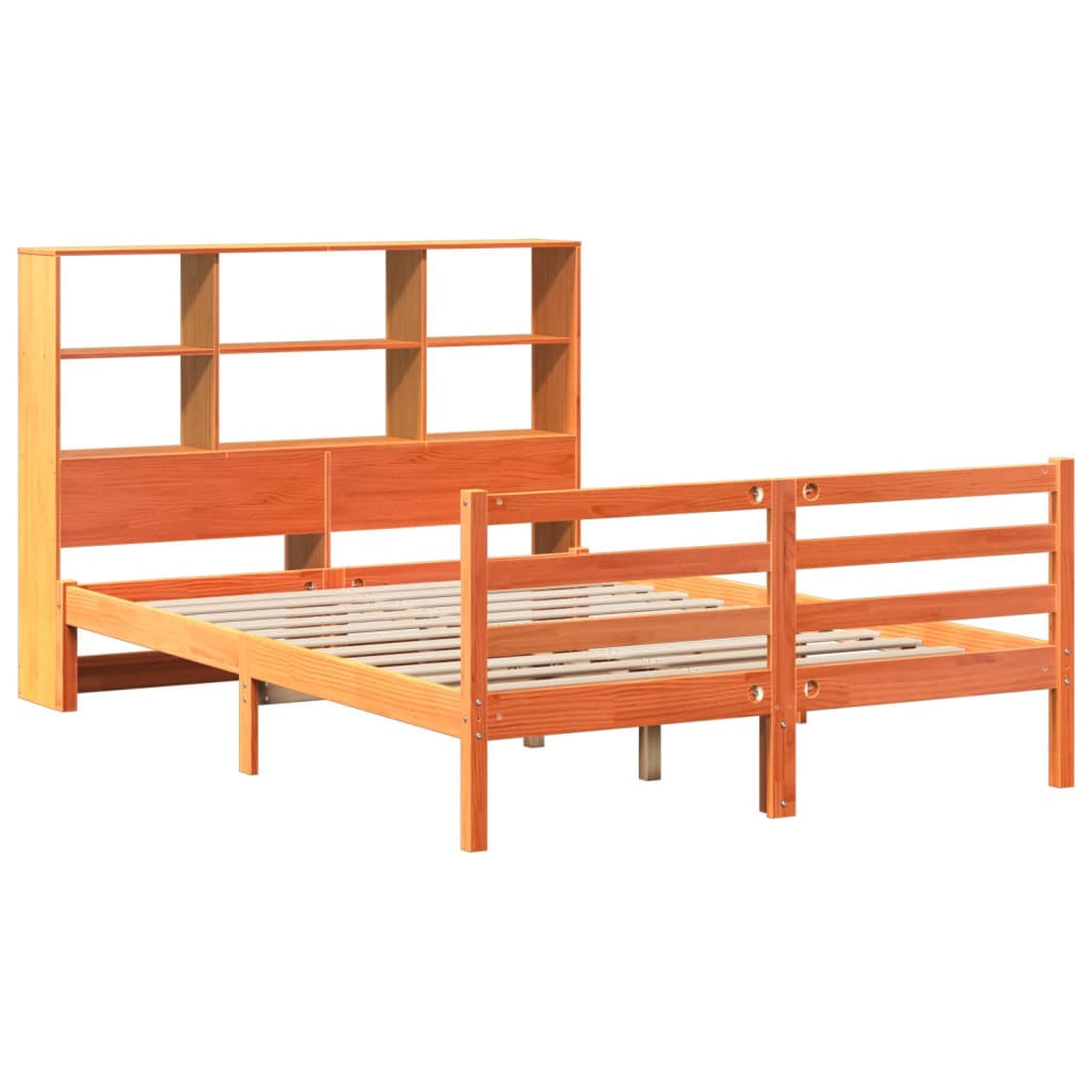 Bookcase Bed without Mattress Wax Brown 140x190 cm Solid Wood