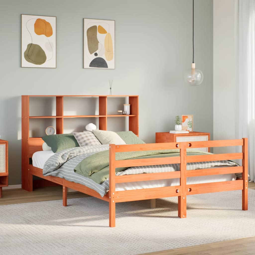 Bookcase Bed without Mattress Wax Brown 160x200 cm Solid Wood