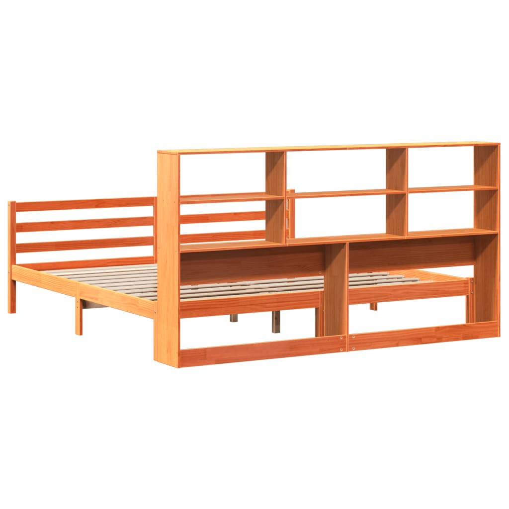 Bookcase Bed without Mattress Wax Brown 200x200 cm Solid Wood