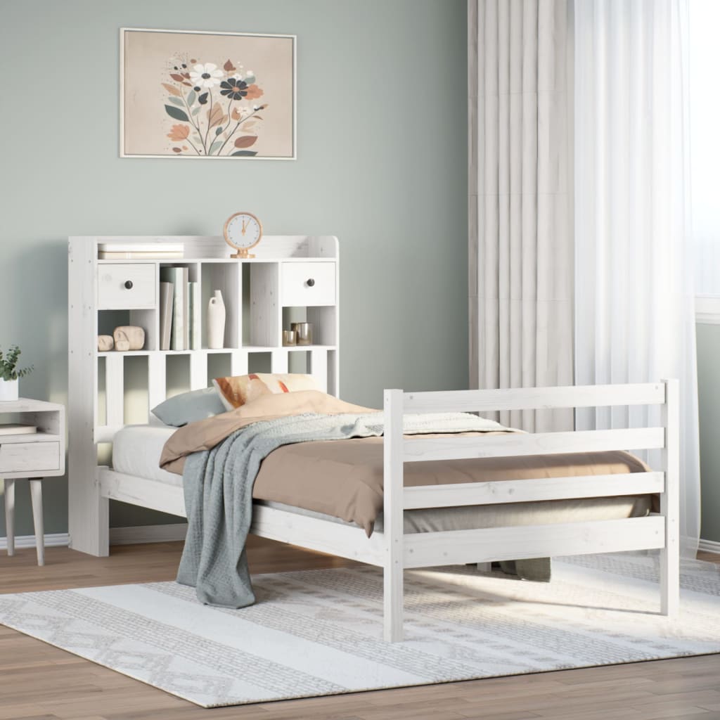 Bookcase Bed without Mattress White 75x190 cm Small Single Solid Wood Pine
