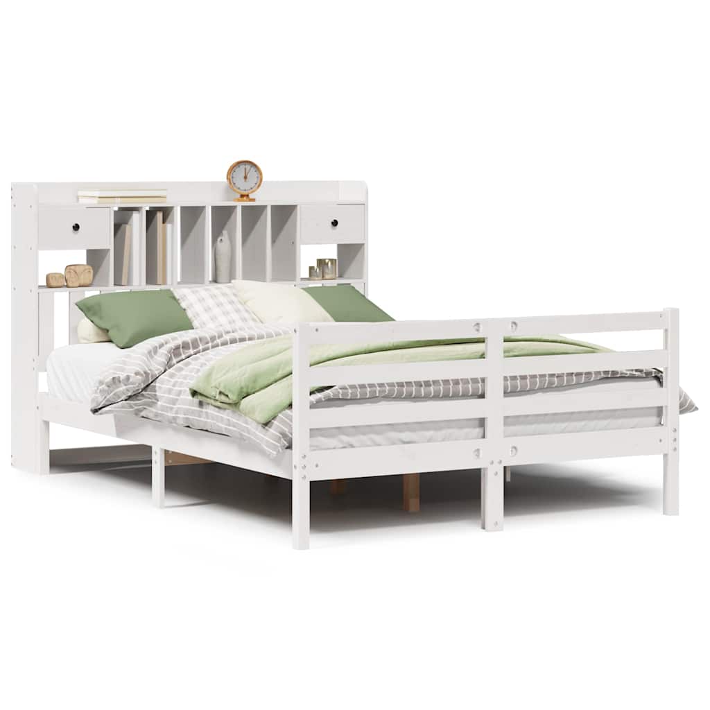 Bookcase Bed without Mattress White 140x190 cm Solid Wood Pine