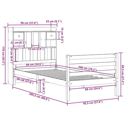 Bookcase Bed without Mattress 90x200 cm Solid Wood Pine