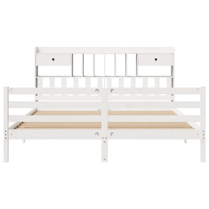 Bookcase Bed without Mattress White 180x200 cm Super King Solid Wood Pine
