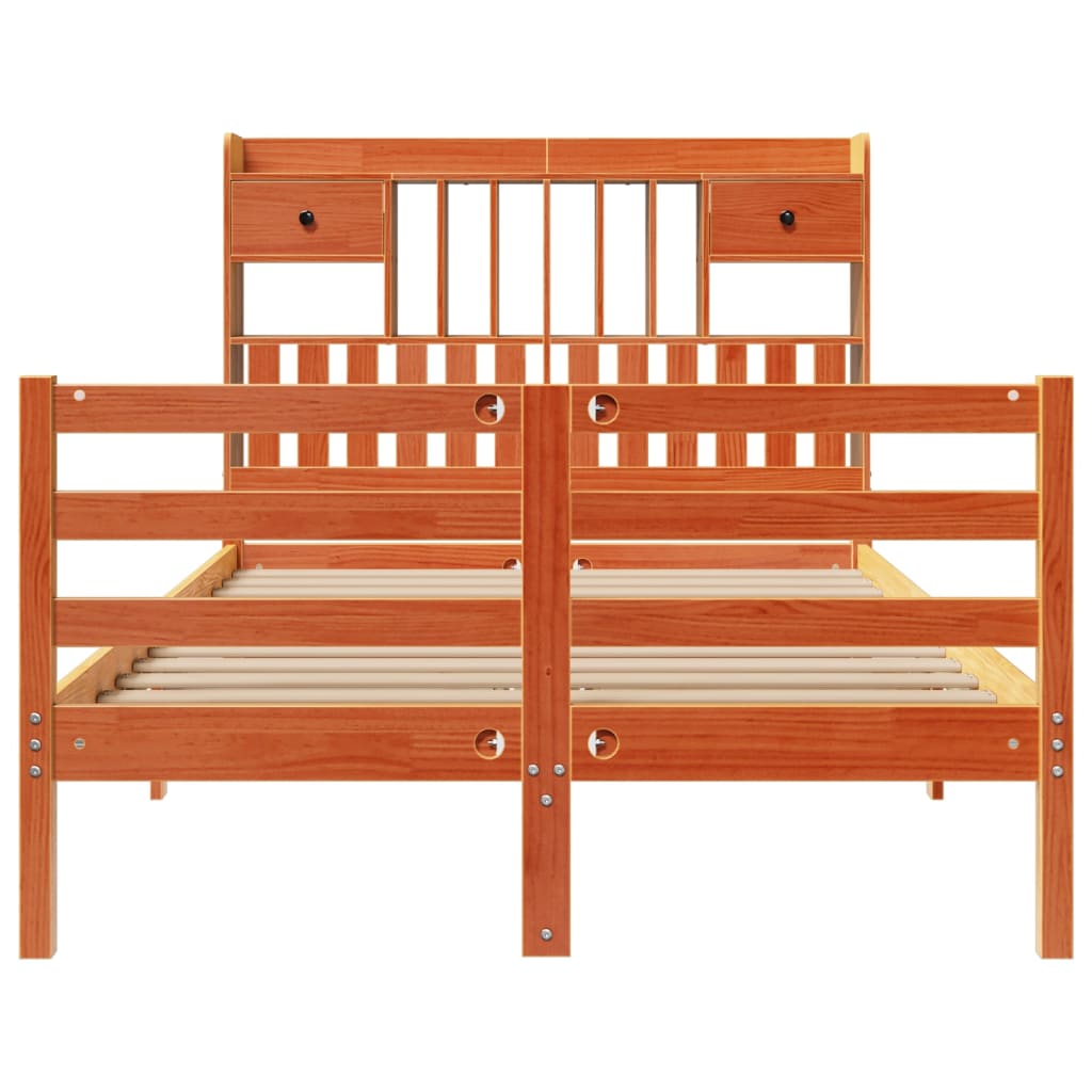 Bookcase Bed without Mattress Wax Brown 135x190 cm Doouble Solid Wood Pine