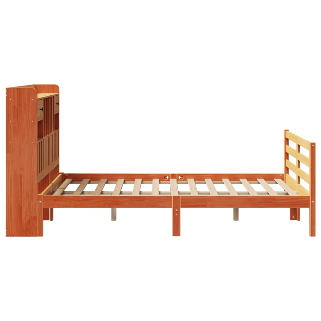 Bookcase Bed without Mattress Wax Brown 135x190 cm Doouble Solid Wood Pine