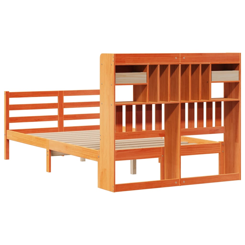 Bookcase Bed without Mattress Wax Brown 135x190 cm Doouble Solid Wood Pine