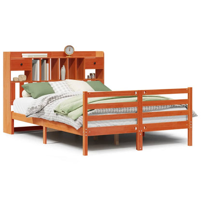 Bookcase Bed without Mattress Wax Brown 160x200cm Solid Wood Pine