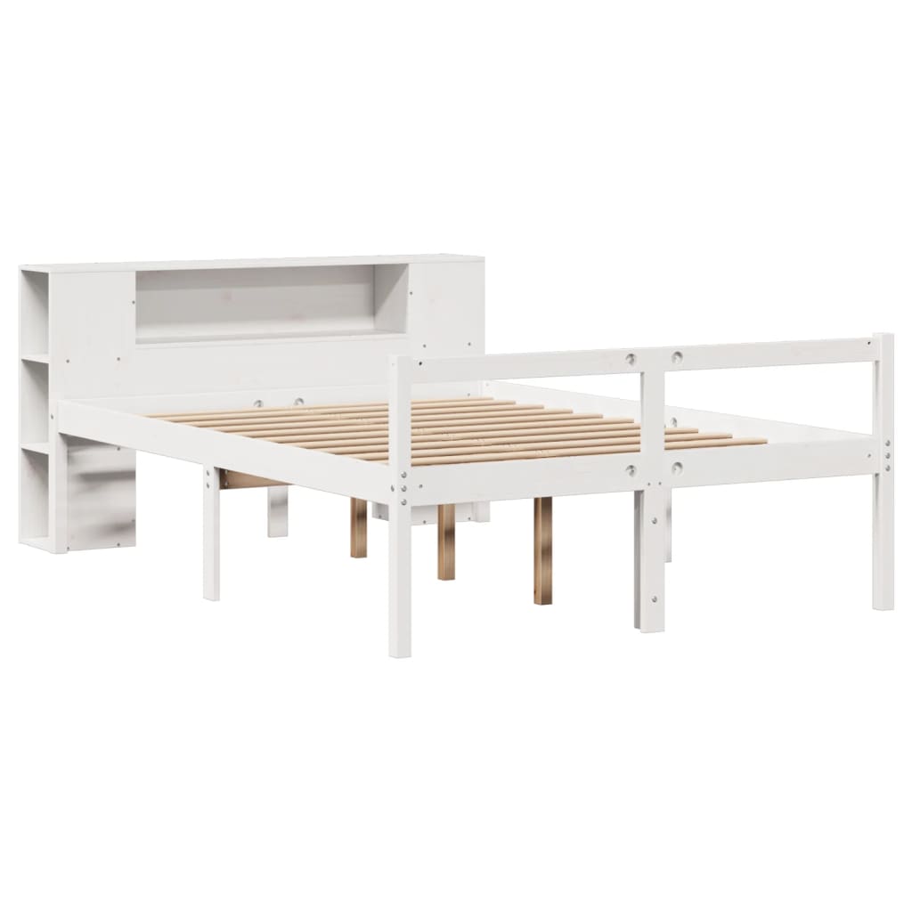 Bookcase Bed without Mattress White 135x190 cm Double Solid Wood Pine