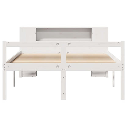 Bookcase Bed without Mattress White 150x200 cm King Size Solid Wood Pine