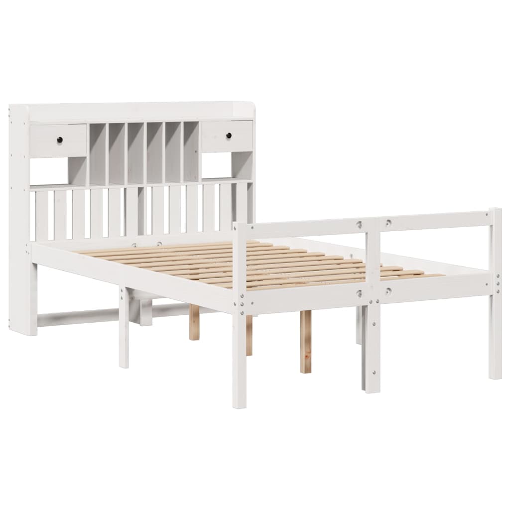 Bookcase Bed without Mattress White 135x190 cm Doouble Solid Wood Pine