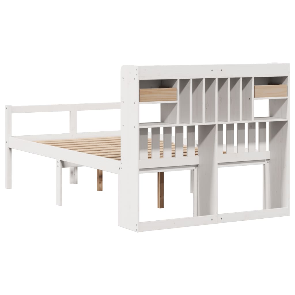 Bookcase Bed without Mattress White 135x190 cm Doouble Solid Wood Pine