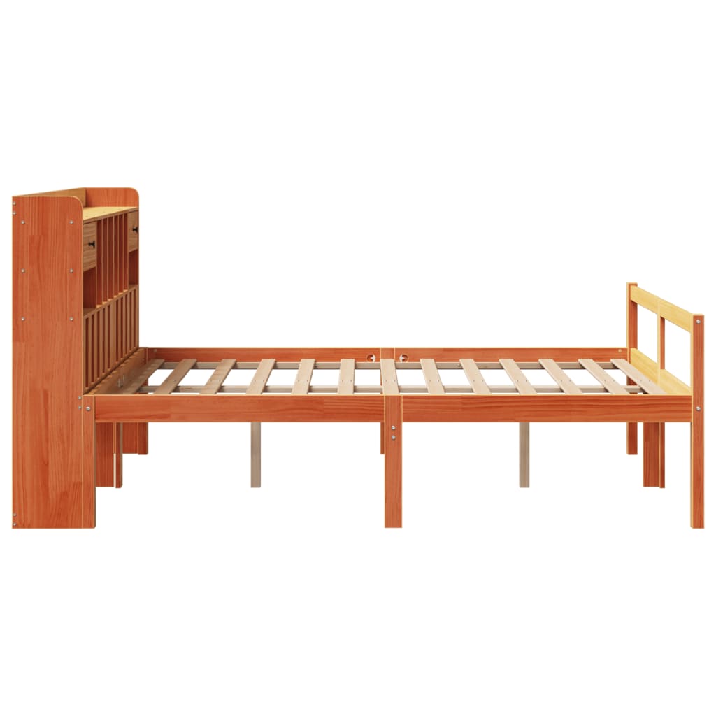 Bookcase Bed without Mattress Wax Brown 160x200cm Solid Wood Pine