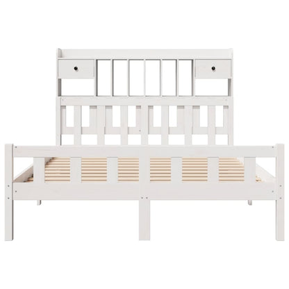 Bookcase Bed without Mattress White 150x200 cm King Size Solid Wood Pine