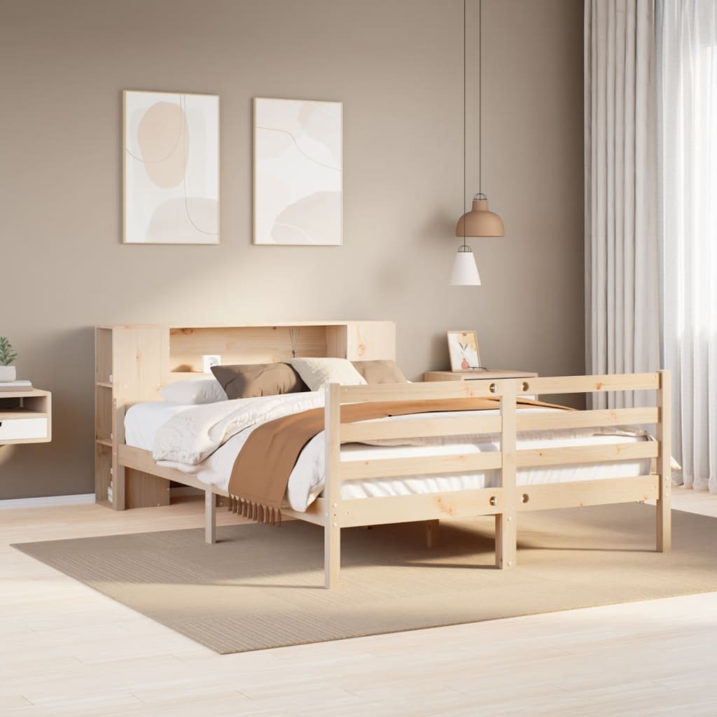 Bookcase Bed without Mattress 150x200 cm King Solid Wood Pine