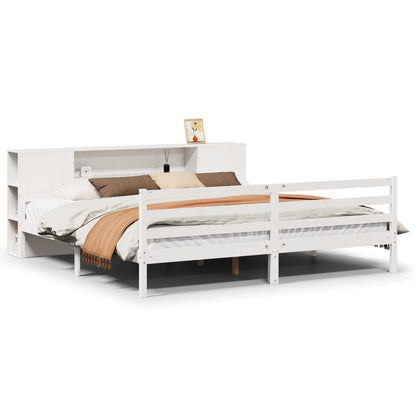 Bookcase Bed without Mattress White 180x200 cm Super King Solid Wood Pine