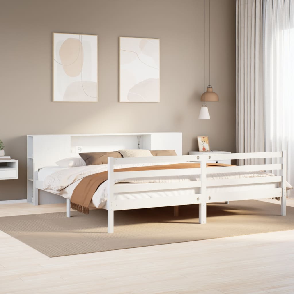 Bookcase Bed without Mattress White 200x200 cm Solid Wood Pine