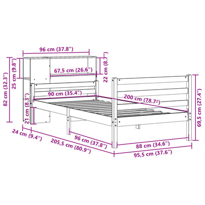 Bookcase Bed without Mattress 90x200 cm Solid Wood Pine