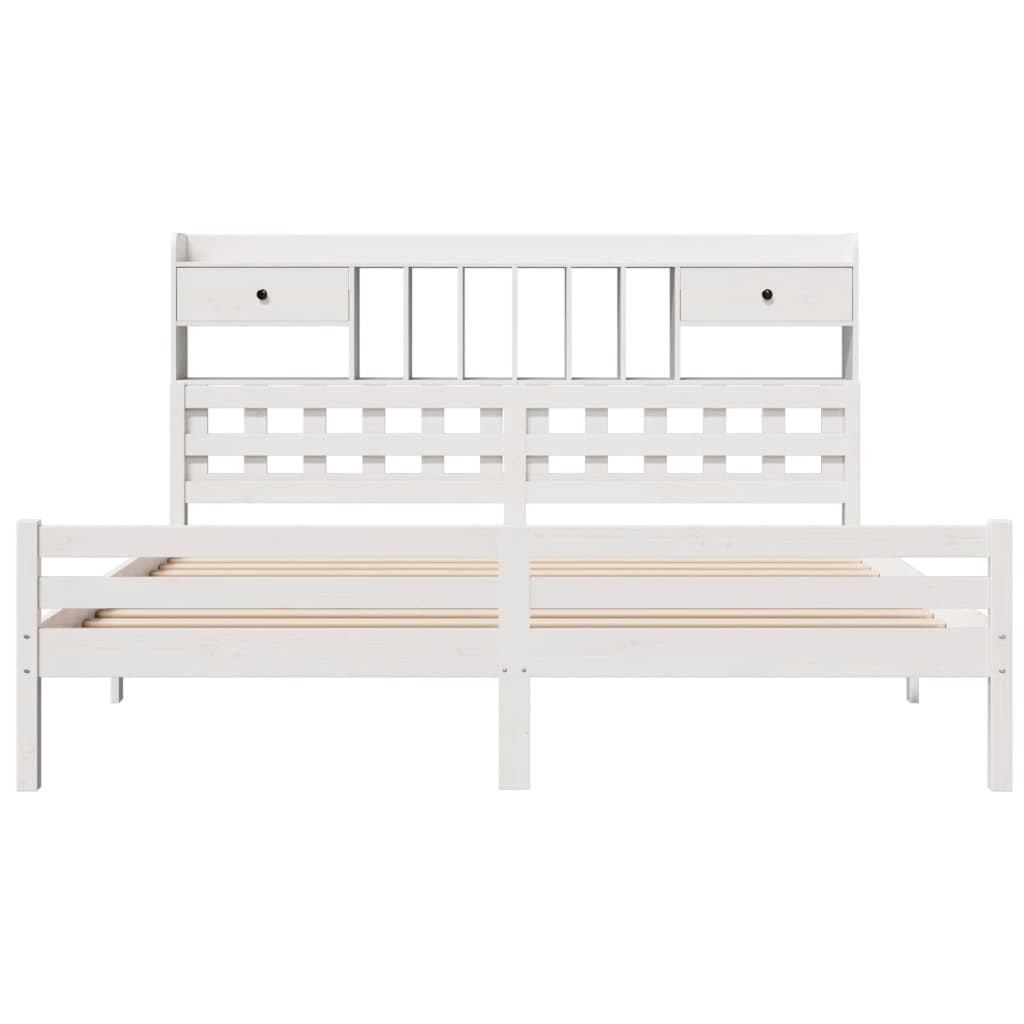 Bookcase Bed without Mattress White 180x200 cm Super King Solid Wood Pine
