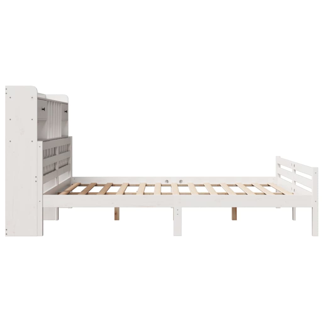 Bookcase Bed without Mattress White 180x200 cm Super King Solid Wood Pine