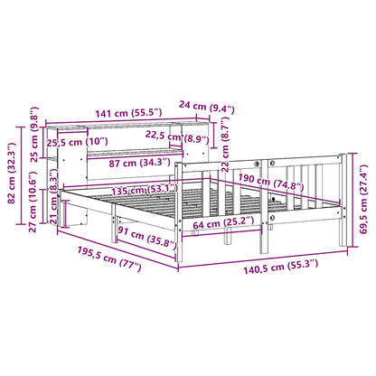 Bookcase Bed without Mattress 135x190cm Solid Wood Pine