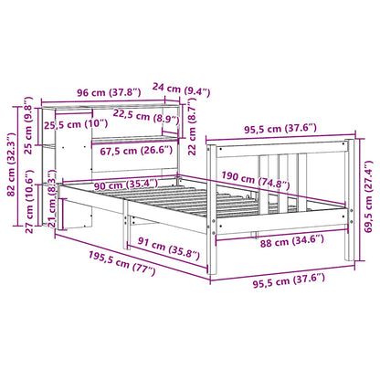 Bookcase Bed without Mattress 90x190cm Solid Wood Pine
