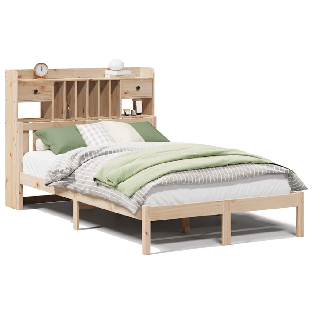 Bookcase Bed without Mattress 135x190 cm Double Solid Wood Pine