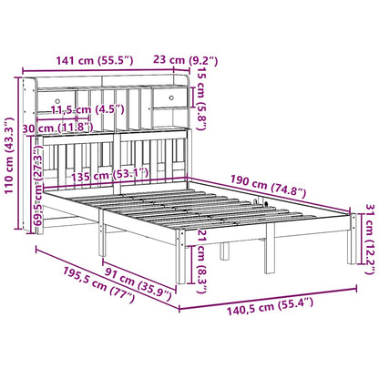 Bookcase Bed without Mattress 135x190 cm Double Solid Wood Pine