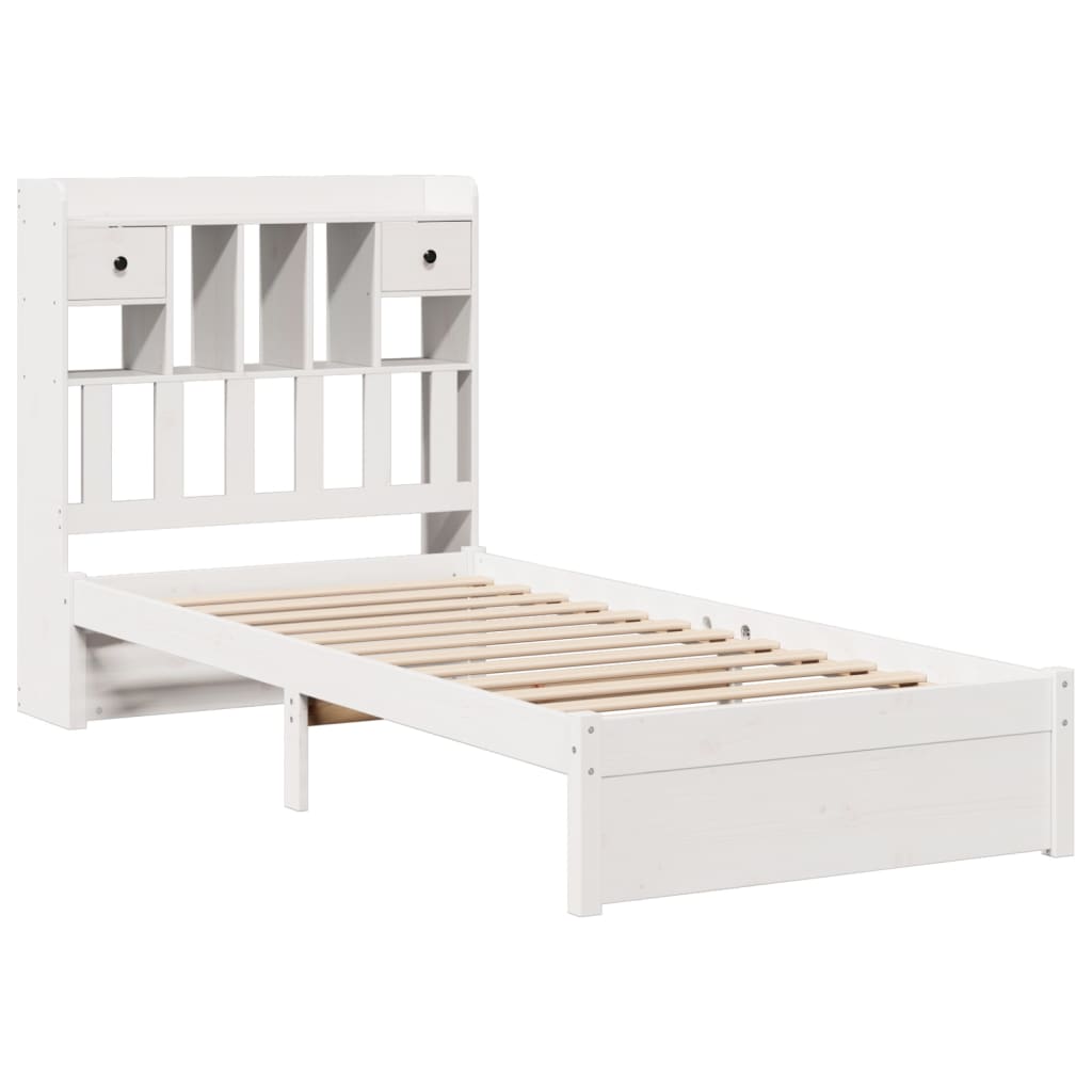 Bookcase Bed without Mattress White 90x200cm Solid Wood Pine
