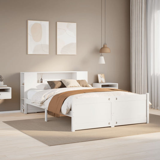Bookcase Bed without Mattress White 120x190cm Small Double Solid Wood Pine
