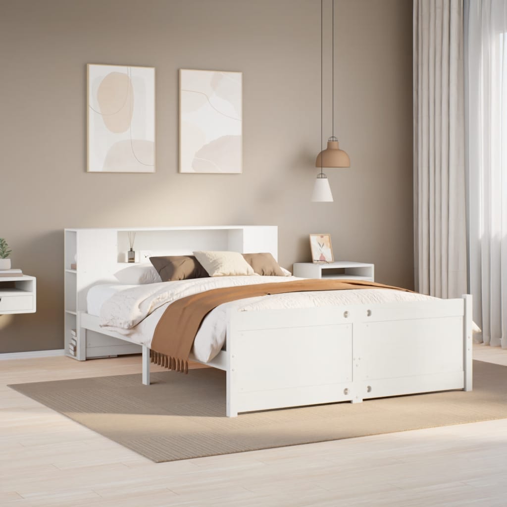 Bookcase Bed without Mattress White 140x190cm Solid Wood Pine
