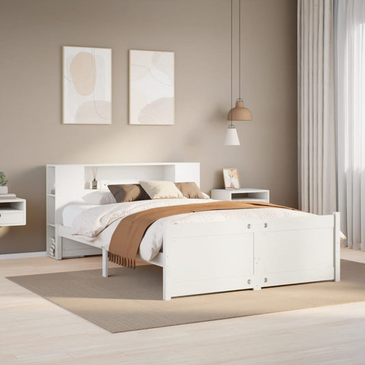Bookcase Bed without Mattress White 140x190cm Solid Wood Pine