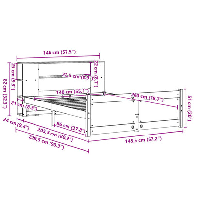 Bookcase Bed without Mattress White 140x200cm Solid Wood Pine