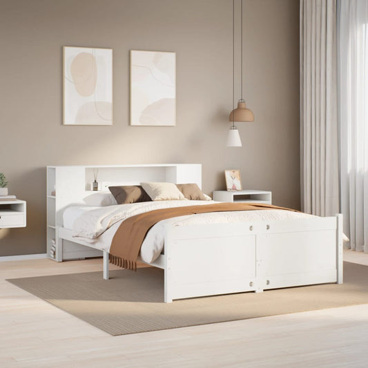 Bookcase Bed without Mattress White 160x200cm Solid Wood Pine