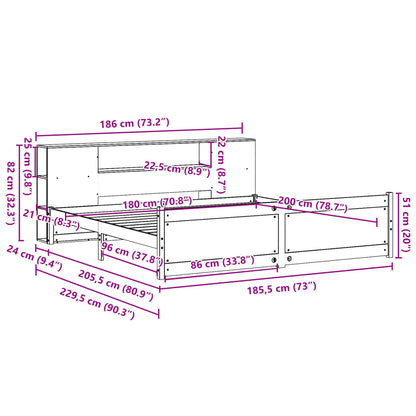 Bookcase Bed without Mattress White 180x200cm Super King Solid Wood Pine