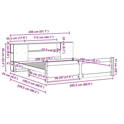 Bookcase Bed without Mattress 200x200cm Solid Wood Pine