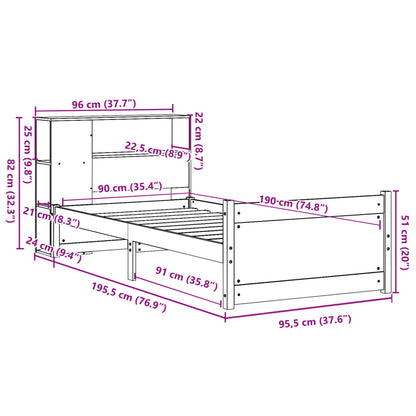 Bookcase Bed without Mattress 90x190cm Single Solid Wood Pine
