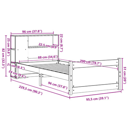 Bookcase Bed without Mattress 90x200cm Solid Wood Pine